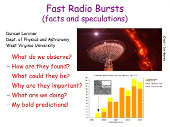 Fast Radio Bursts  (facts and speculations)  Duncan Lorimer  Dept. of Physics and Astronomy  C  r