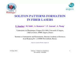 SOLITON PATTERNS FORMATION  IN FIBER LASERS F. Sanchez 1 , M. Salhi 1 , A. Komarov 1,2 , F. Amrani