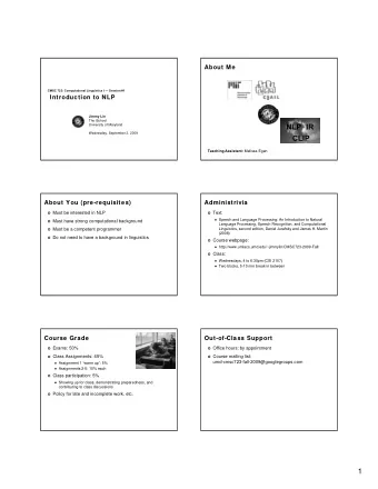 NLP IR  University of Maryland  Wednesday, September 2, 2009  CLIP Teaching Assistant: Melissa Egan