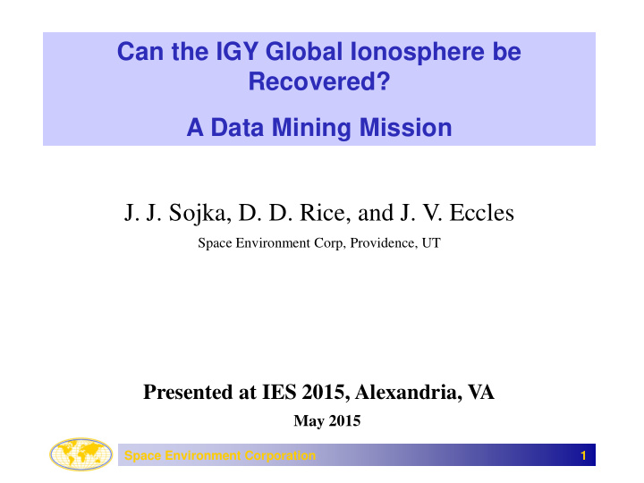 can the igy global ionosphere be recovered a data mining