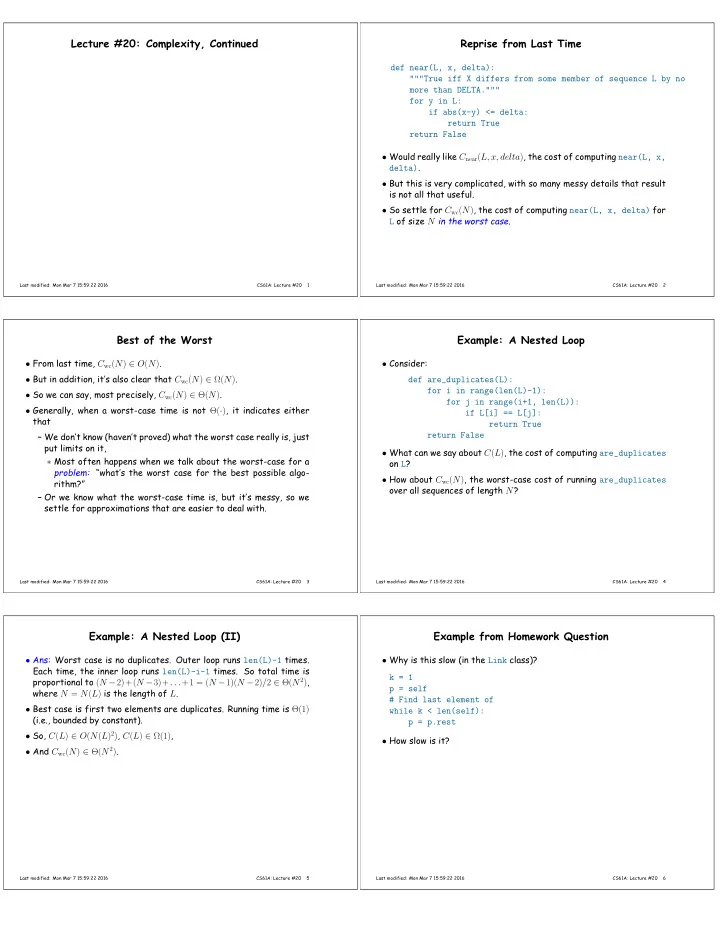 lecture 20 complexity continued reprise from last time