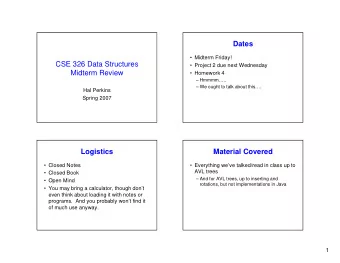 Dates   Midterm Friday!  CSE 326 Data Structures   Project 2 due next Wednesday  Midterm