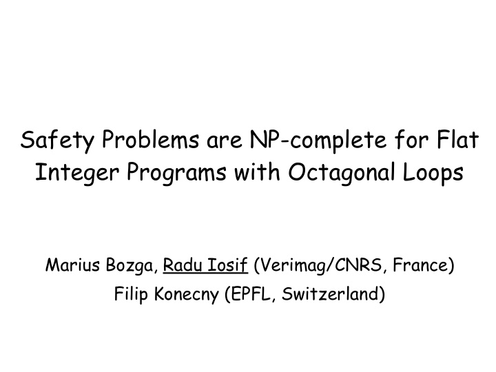 safety problems are np complete for flat integer programs