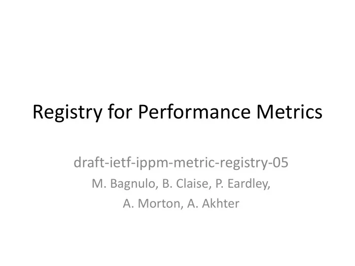 registry for performance metrics