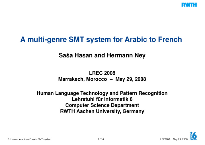 a multi genre smt system for arabic to french