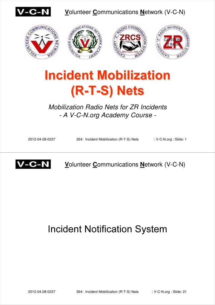 mobilization radio nets for zr incidents a v c n org