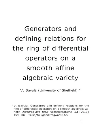 Generators and  defining relations for  the ring of differential  operators on a  smooth affine