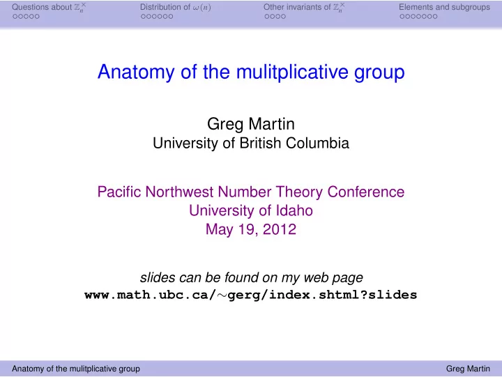 anatomy of the mulitplicative group