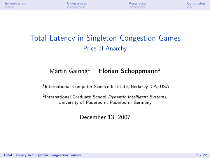 total latency in singleton congestion games