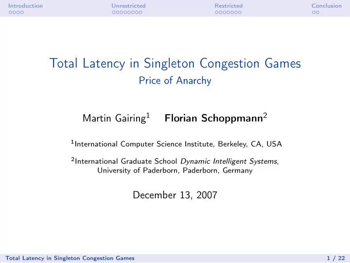total latency in singleton congestion games