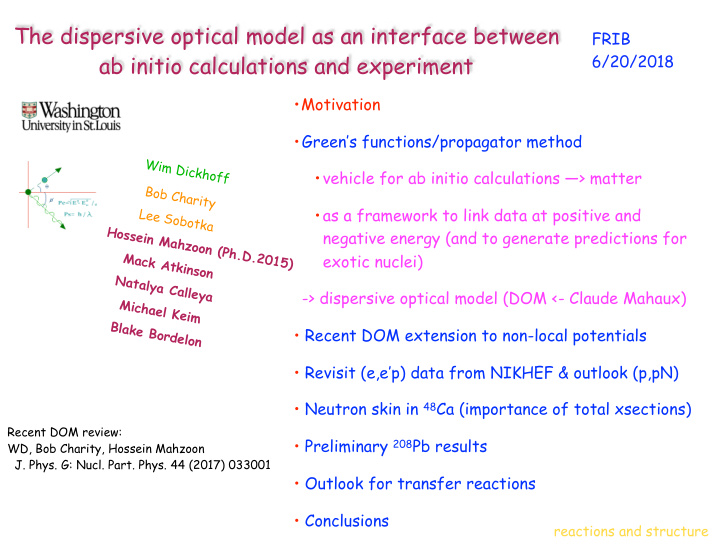 the dispersive optical model as an interface between