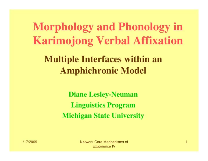 morphology and phonology in karimojong verbal affixation