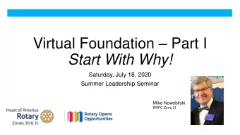Start With Why!  Saturday, July 18, 2020  Summer Leadership Seminar  Mike Nowobilski  RRFC Zone 31