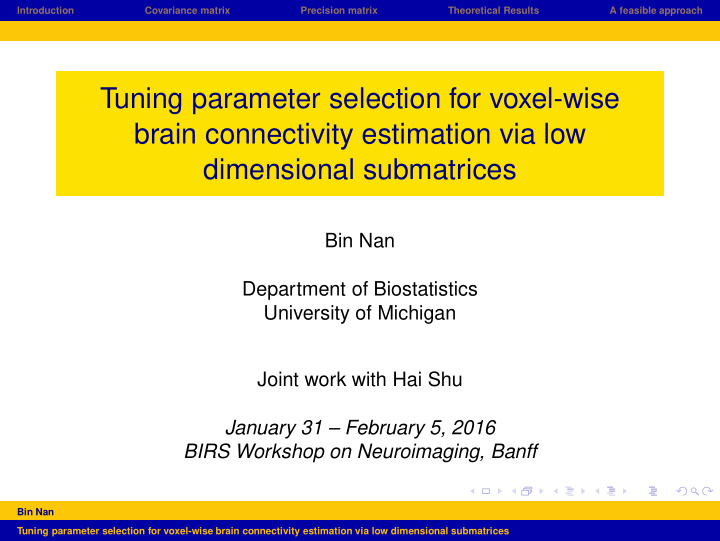 tuning parameter selection for voxel wise brain