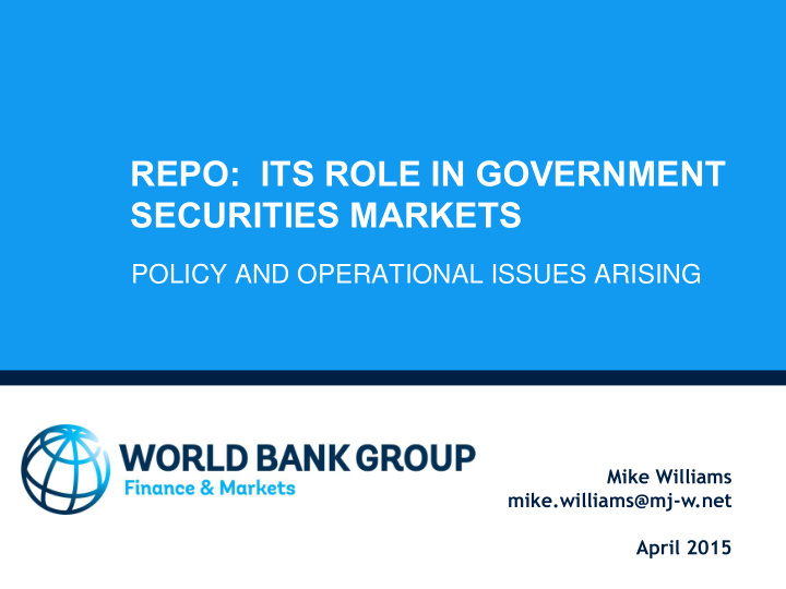 repo its role in government securities markets