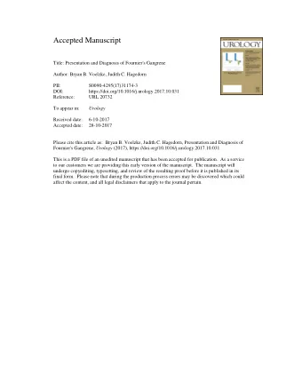 Accepted Manuscript  Title: Presentation and Diagnosis of Fournier's Gangrene  Author: Bryan B.