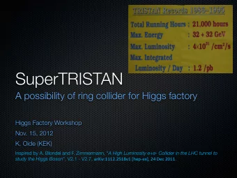 SuperTRISTAN  A possibility of ring collider for Higgs factory  Higgs Factory Workshop  Nov. 15,