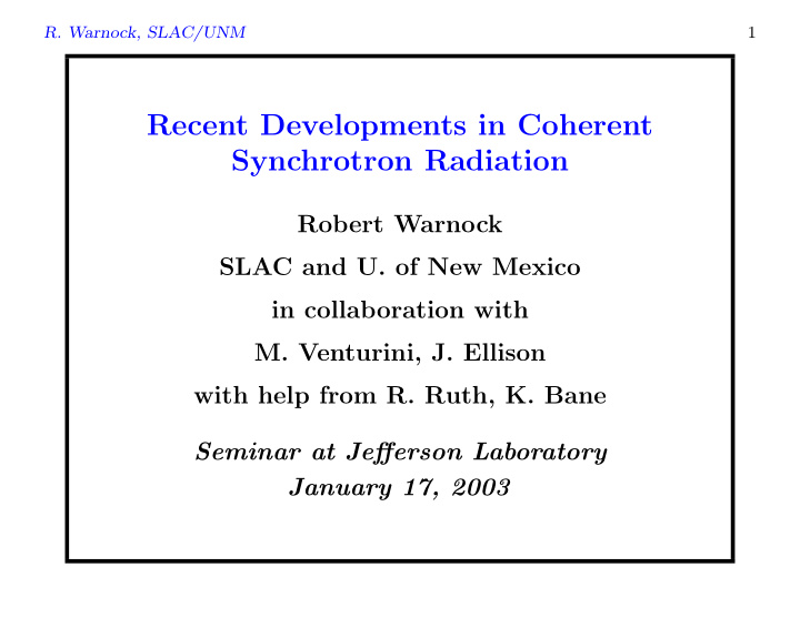 recent developments in coherent synchrotron radiation