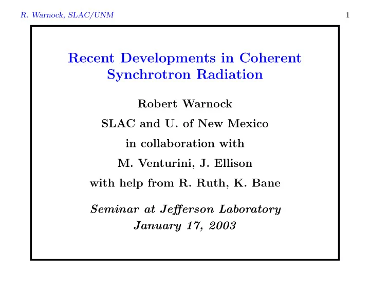 recent developments in coherent synchrotron radiation