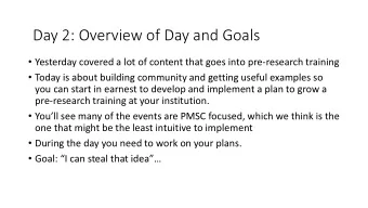 Day 2: Overview of Day and Goals  Yesterday covered a lot of content that goes into pre-research