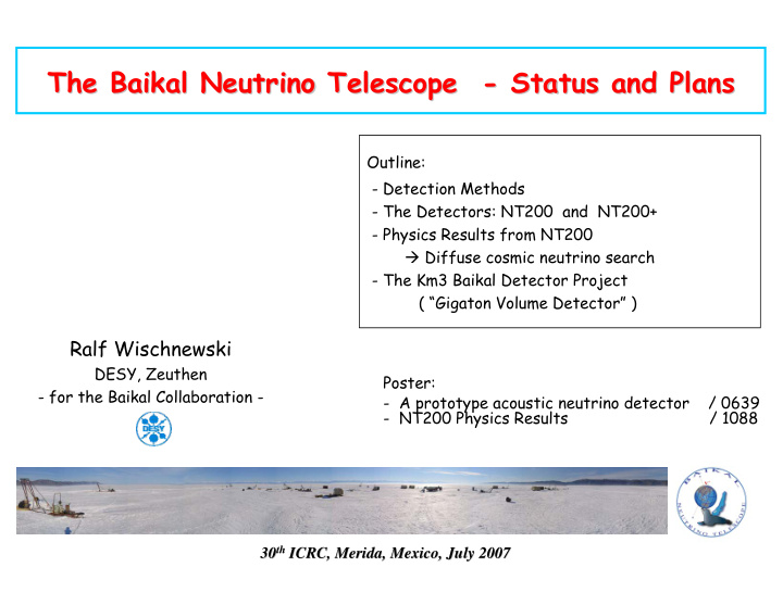 the baikal neutrino telescope status and plans status and