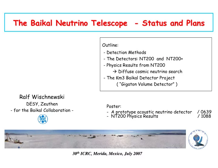 the baikal neutrino telescope status and plans status and