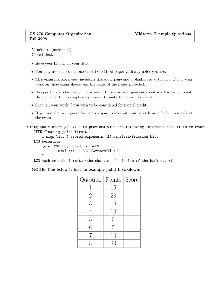 question points score 1 15 2 20 3 15 4 10 5 5 6 5 7 10 8