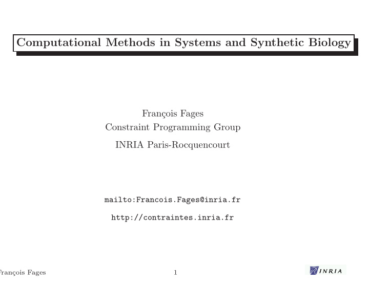 computational methods in systems and synthetic biology