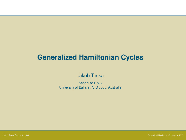 generalized hamiltonian cycles