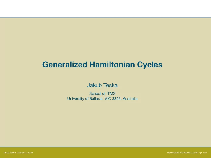 generalized hamiltonian cycles