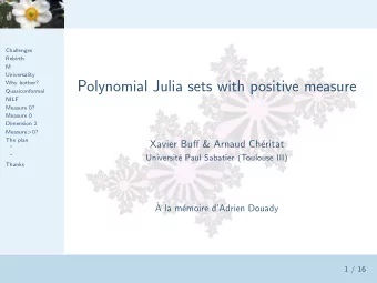 Polynomial Julia sets with positive measure  Why bother?  Quasiconformal  NILF  Measure 0?  Measure