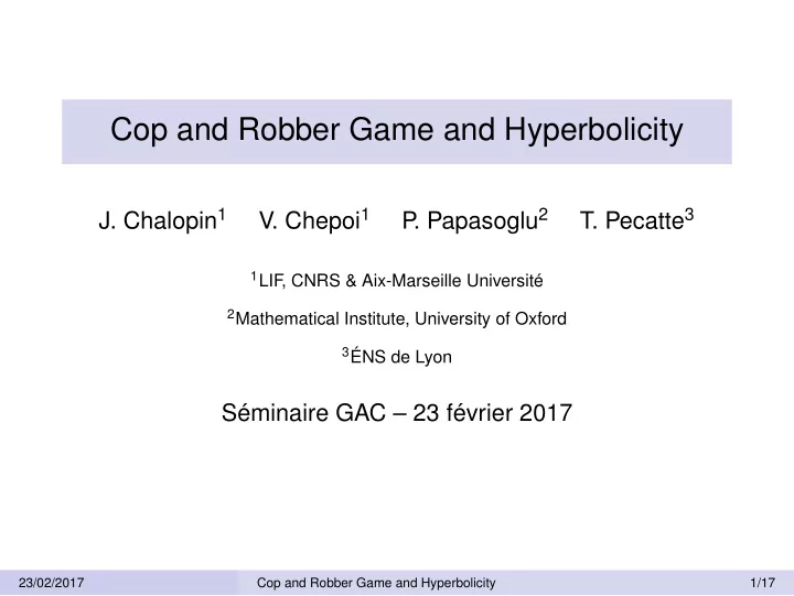 cop and robber game and hyperbolicity
