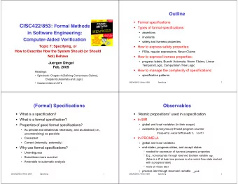 Types of Formal Specifications for  Assertions  Concurrent and Reactive Systems  Assertions