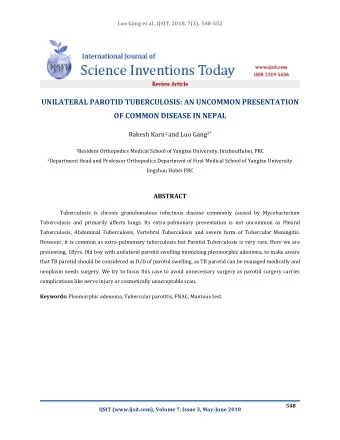 UNILATERAL PAROTID TUBERCULOSIS: AN UNCOMMON PRESENTATION  OF COMMON DISEASE IN NEPAL Rakesh Karn 1