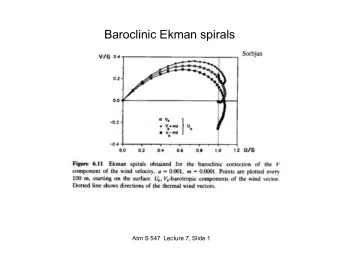 Baroclinic Ekman spirals  Atm S 547  Lecture 7, Slide 1  Surface wind crossing angle vs. thermal