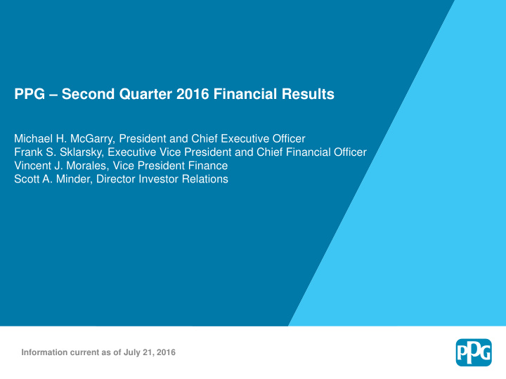 ppg second quarter 2016 financial results