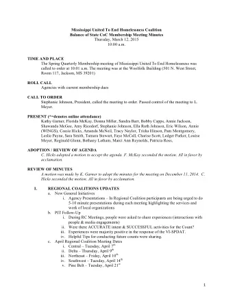 Mississippi United To End Homelessness Coalition  Balance of State CoC Membership Meeting Minutes