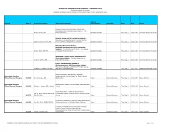 SCIENTIFIC PRESENTATION SCHEDULE  MISWEEK 2016  Schedule subject to change.  Updated schedules