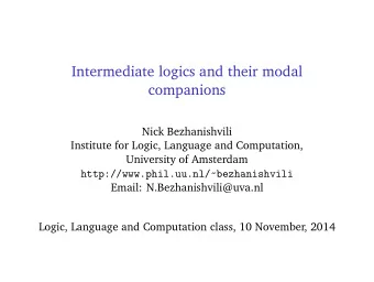 Intermediate logics and their modal  companions  Nick Bezhanishvili  Institute for Logic, Language