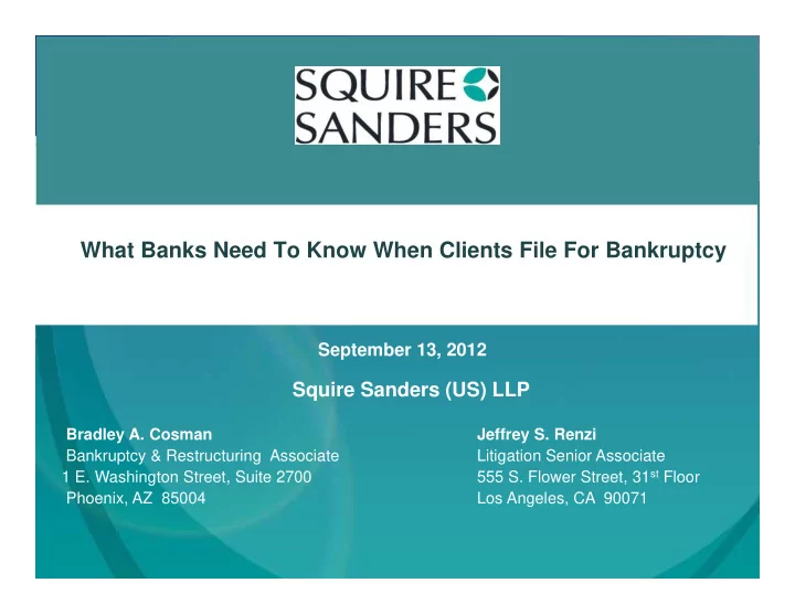 what banks need to know when clients file for bankruptcy