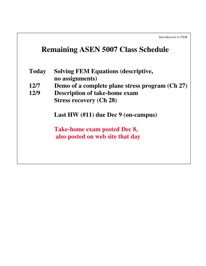 remaining asen 5007 class schedule