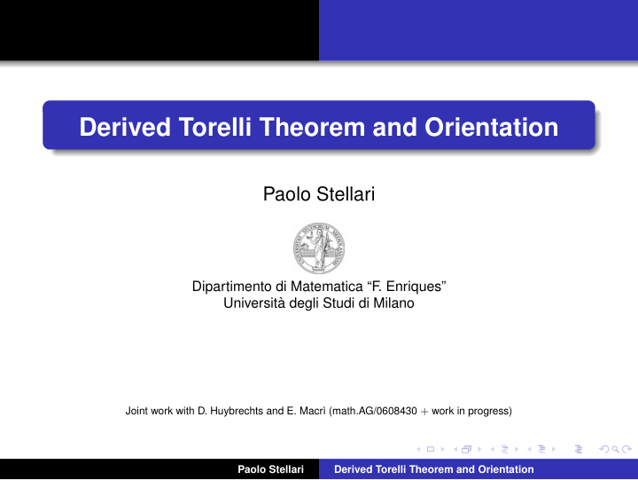 derived torelli theorem and orientation