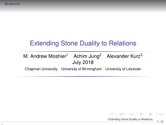 Extending Stone Duality to Relations M. Andrew Moshier 1 Achim Jung 2 Alexander Kurz 3  July 2018