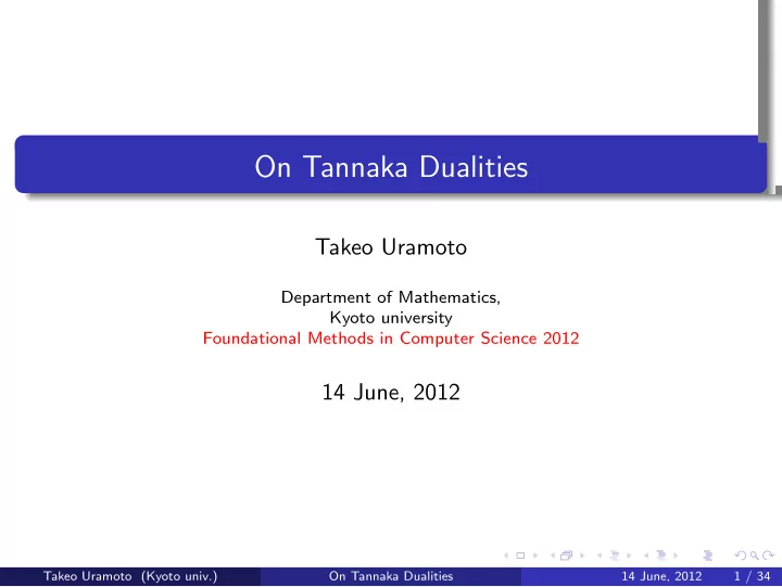 on tannaka dualities