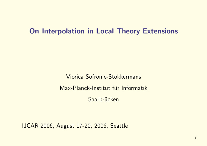 on interpolation in local theory extensions