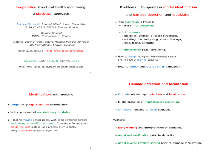 in operation structural health monitoring problems in