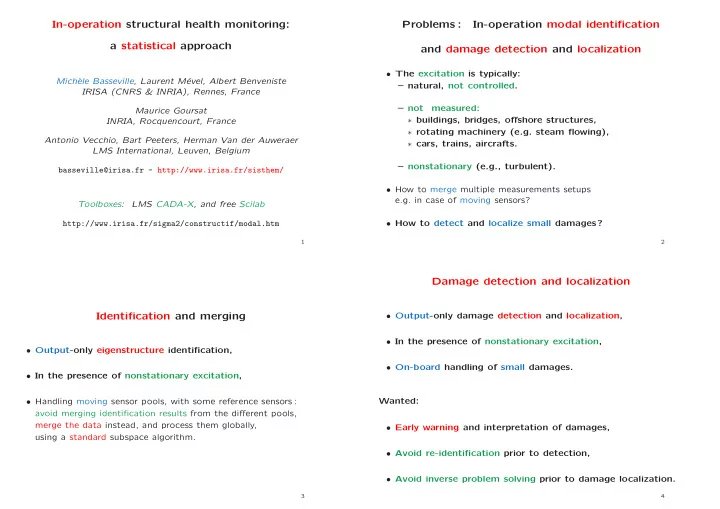 in operation structural health monitoring problems in