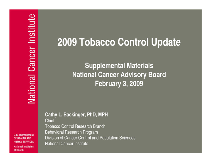 2009 tobacco control update