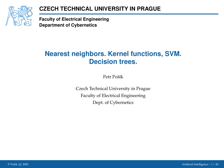 nearest neighbors kernel functions svm decision trees