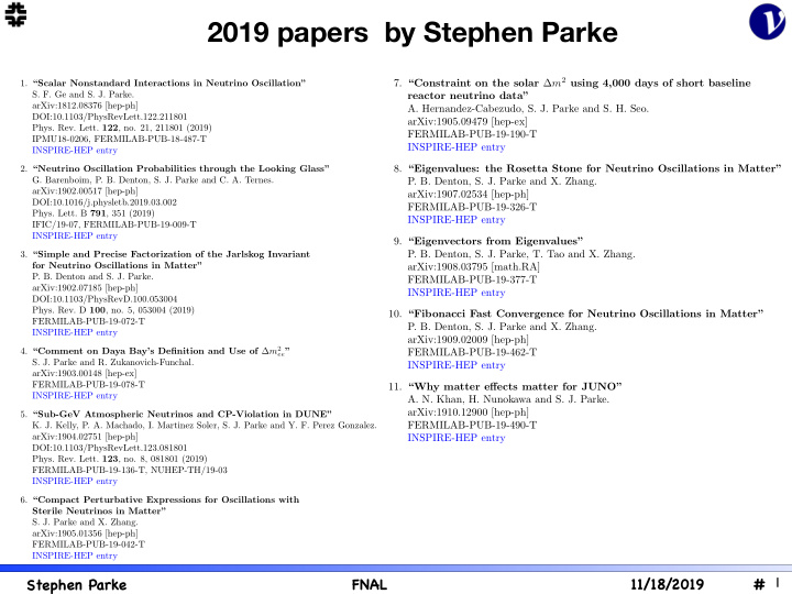 2019 papers by stephen parke